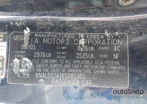 2006 Kia Amanti z USA, uszkodzony, nr VIN KNALD124165085365